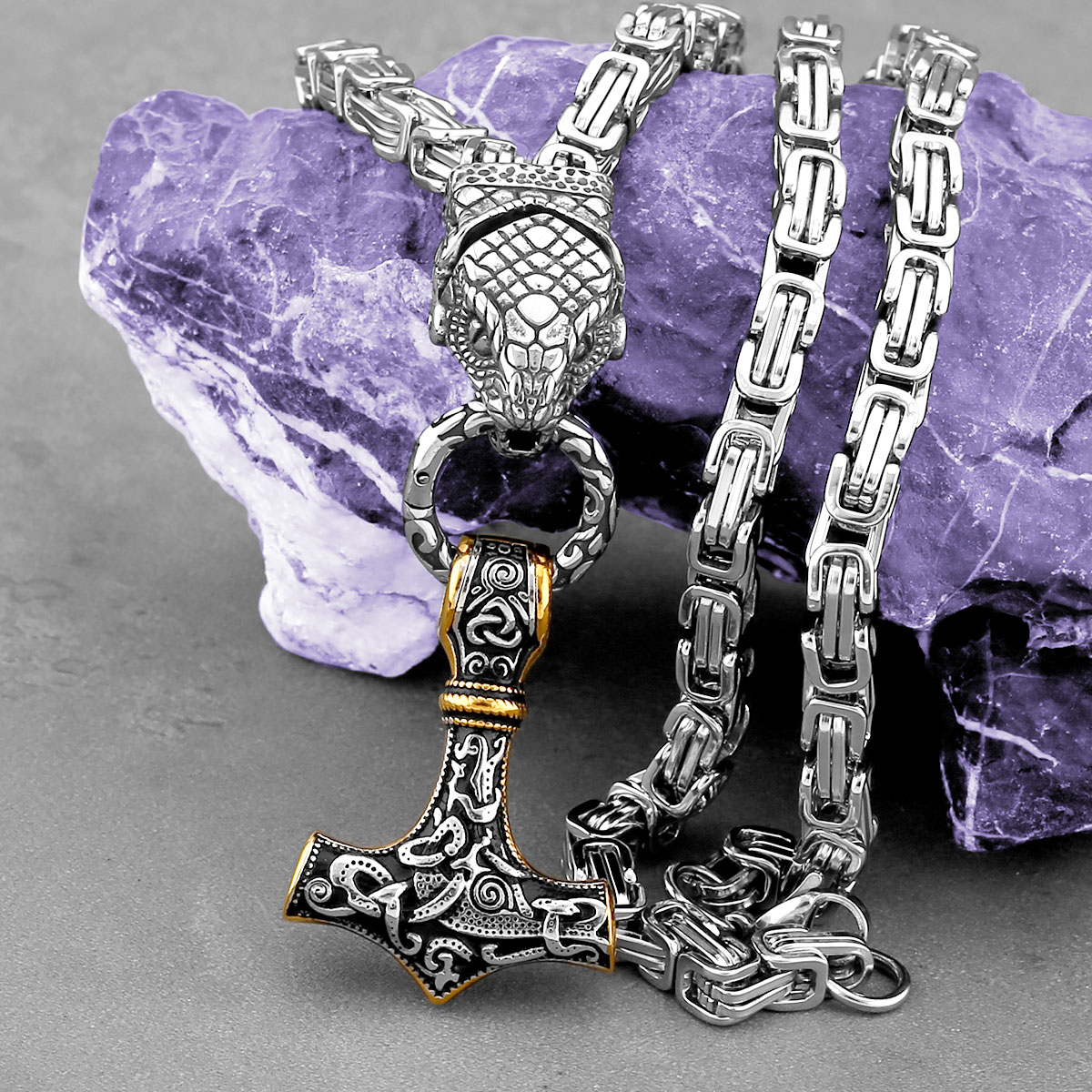 Battle Rope Anchor - İskandinav Odin yılan başkanı kolye moda